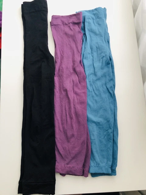 Bundle of 3x girls footless tights - black, purple, blue. Age approx 7