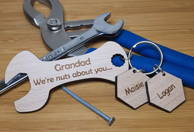 Personalised Fathers Day Gift Keyring Spanner Daddy Dad Grandad Gifts For Him