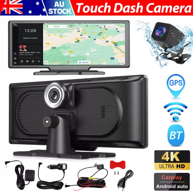 4K 10.26" Touch Dash Camera For Wireless CarPlay GPS Car Recorder Android Auto