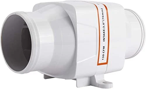 Xeternity-Made DC12V in-Line Blower 130 CFM Intake3"76mm Bilge Air Blower White