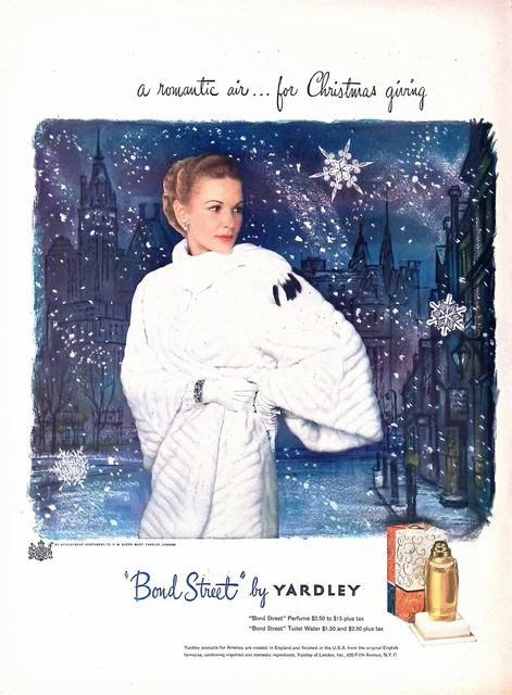 Vintage Prints Ad 1947 Yardley Bond Street Perfume Toilet Water Mink Christmas