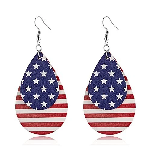 ANXIN American Flag Earrings Faux Leather Earrings Women Teardrop Leaf Petal