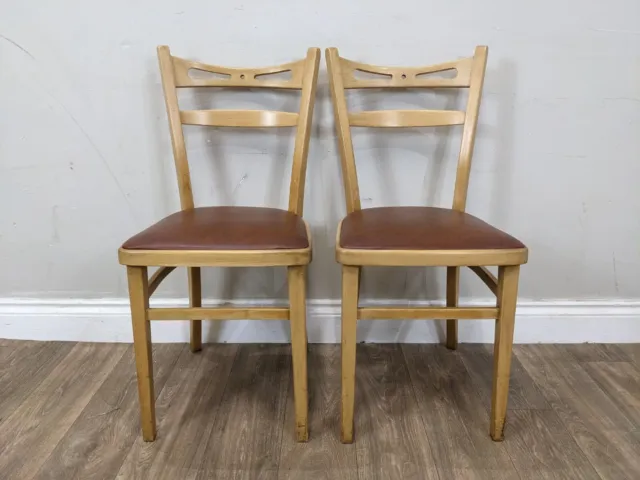 DINING CHAIRS Pair Of Vintage Birch Dining Side Chairs Faux Leather Padded Seats