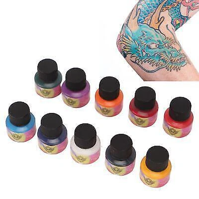 10x Set Inchiostri Tatuaggi 10 Colori Kit Pigmento Luminoso Duraturo 5ml per
