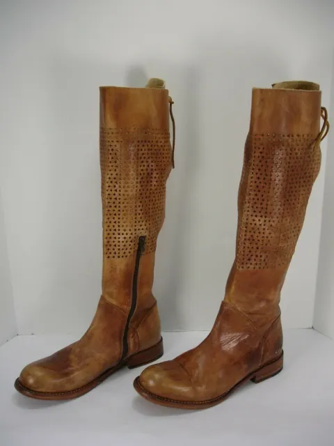 Bed Stu Cobbler Series Cut Out Distressed Tan Leather Knee High Boots Women's 10