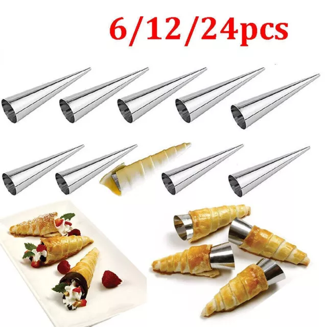 6/12/24pcs Baking Cones Stainless Steel Tubes  Bread Pastry Making Cake Mold