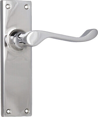 pair of polished chrome victorian lever handles & backplates,152 x 42 mm