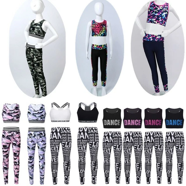 UK Kids Girls Athletic Outfit Yoga Exercise Top Leggings Set Gymnastic Tracksuit