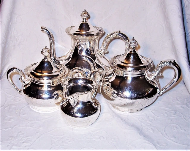 Antique Mixed Lot 4 Piece Fine Silverplate Tea Service - Van Bergh /Rogers EUC