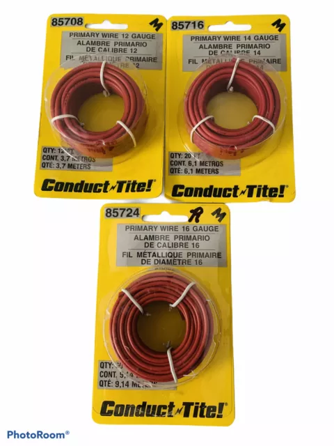 🔥Lot Of 3 • Conduct Tite • 12 14 16 Gauge  Primary Wire • Motormite • Red