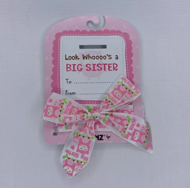 GANZ The Bear Sentiments Look Whoooo's A Big Sister Pink Owl Bow Ribbon Tag