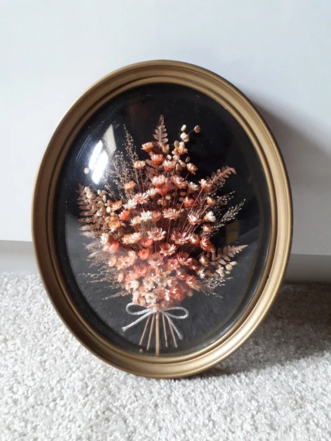 CADRE OVALE EN verre bombé bouquet de fleurs en tissus très kitch EUR 12,00 - FR