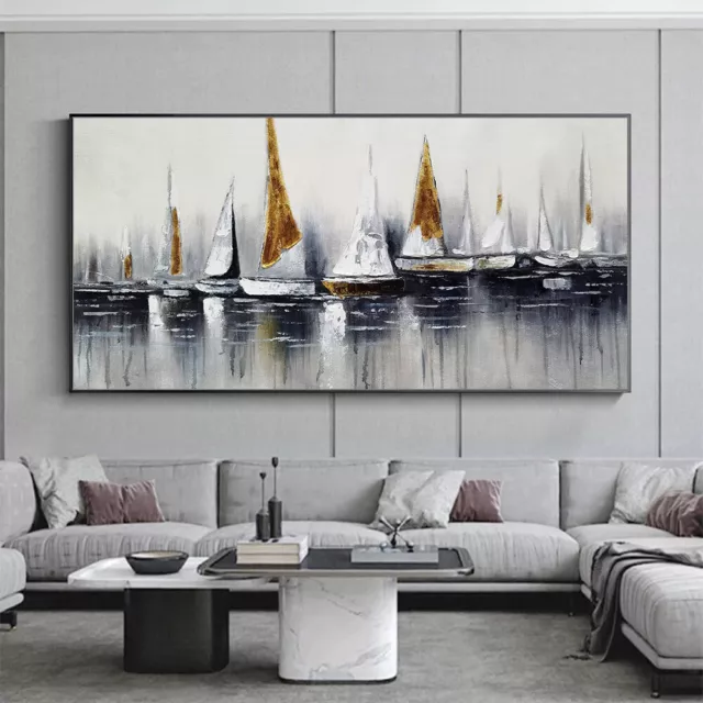 Mintura Handmade Boat Oil Paintings On Canvas Modern Home Decor Wall Art Picture