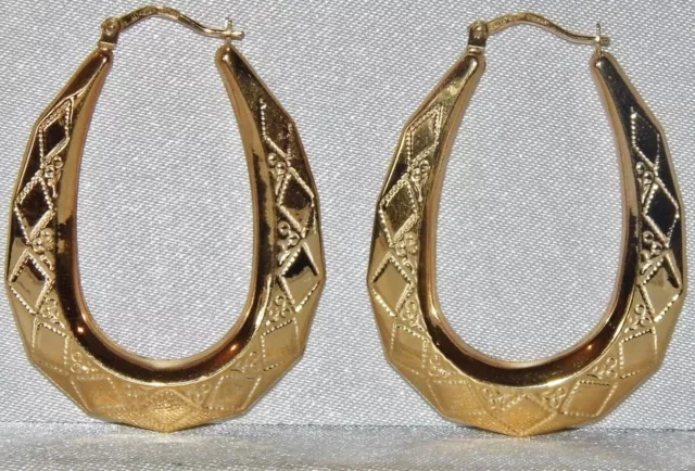 9ct Gold Oval Creole Hoop Earrings - ** LARGE SIZE ** - UK Hallmarked