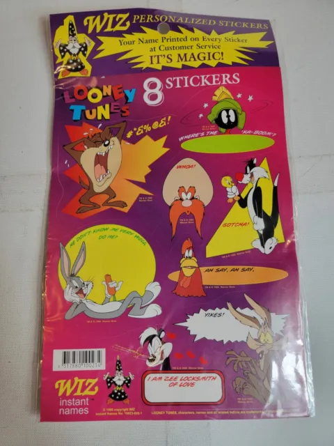 Vintage Looney Tunes Stickers Wiz 90s 1995 Deadstock Bugs Taz Marvin Pepe Lepew