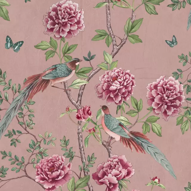 Paloma Hogar Vintage Chinoiserie con Flores Papel Pintado Pájaros - Rosa 921502