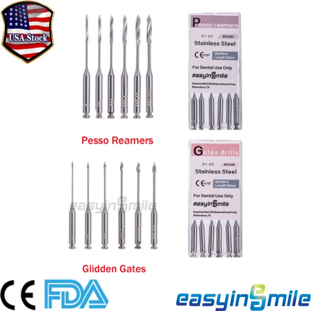 10Pks Dental Endo Pesso Reamers/Glidden Gates Spiral Root Canal Drill 32MM #1-#6