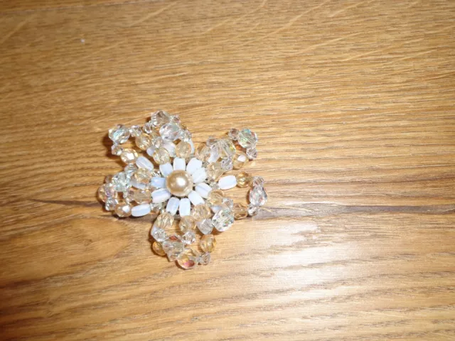 Flower Beaded pearl Applique Embellishment Headband Brooch Belt Craft