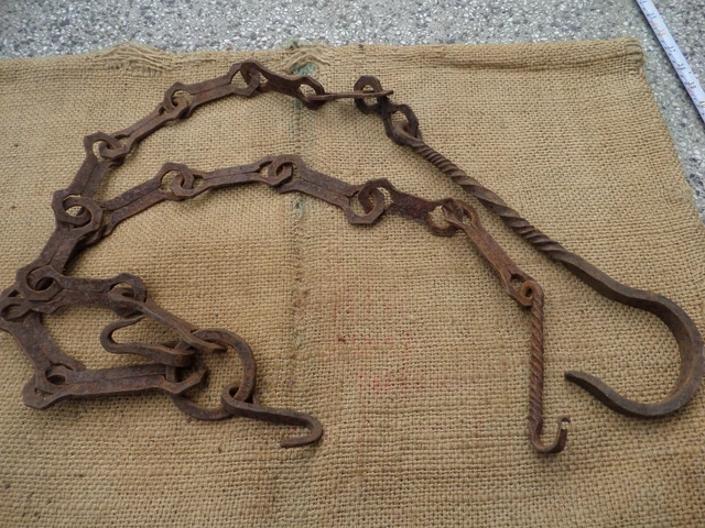 Antique Chimney Chain Hearth Fireplace Cooking Trammel Hook Twisted Iron