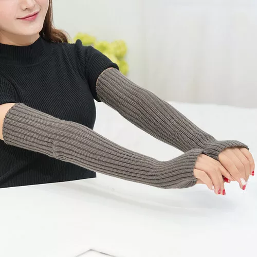 1Pair Women’s Premium Knitted Arm Warmers Fingerless Gloves Thumb Hole Fashion 3