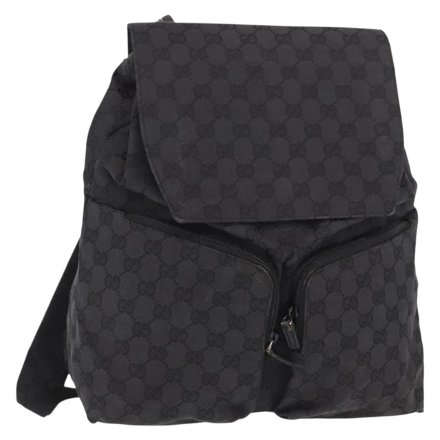 GUCCI GG Canvas Backpack Black 003 0238 Auth 152564 GUCCI UNISEX BACKPACK BLACK LOGO GG CANVAS MONOGRAM AND  main image 2