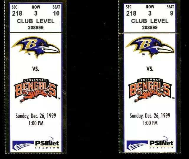 1999 BALTIMORE RAVENS vs Bengals Tickets 18.00 PicClick