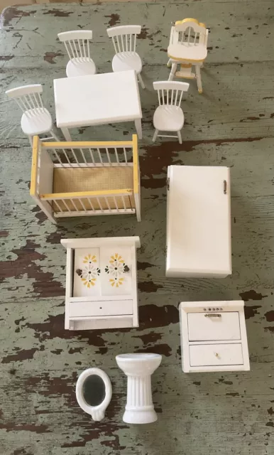 Bulk Miniature Vintage Doll House Furniture 1:12 White  Wood And Porcelain