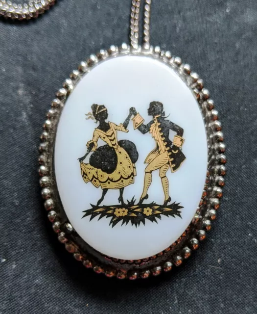 Vintage Victorian Lovers Fun Dancing Romantic Scene Cameo Pendant Necklace