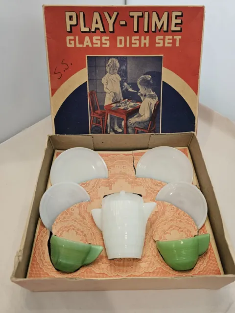 Vintage The Akro Agate Co. No. 132 Play-Time Glass Water Set in Box 1940’s