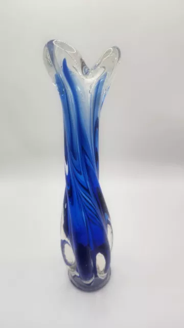 Cobalt Blue Murano Cased Glass Swung Vase