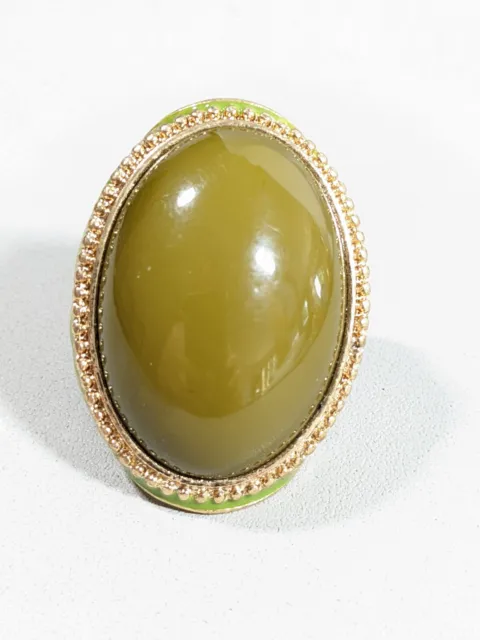 Gold Tone Green Acrylic Oval Large Statement Cocktail Ring Size 6