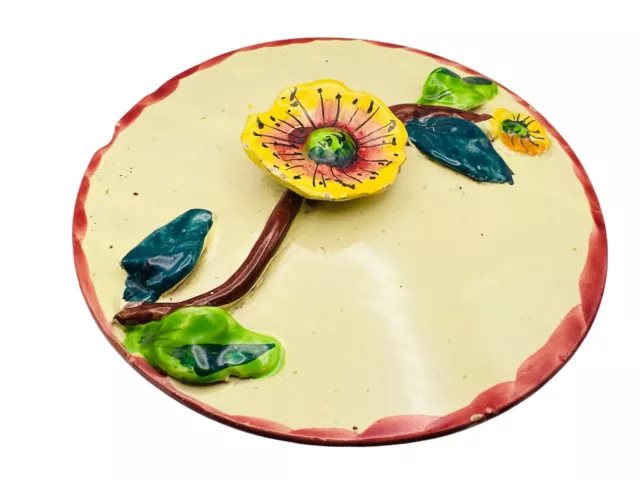 Vintage Italian Majolica Bowl Floral Covered Dish Art Pottery Leaf Signed 7