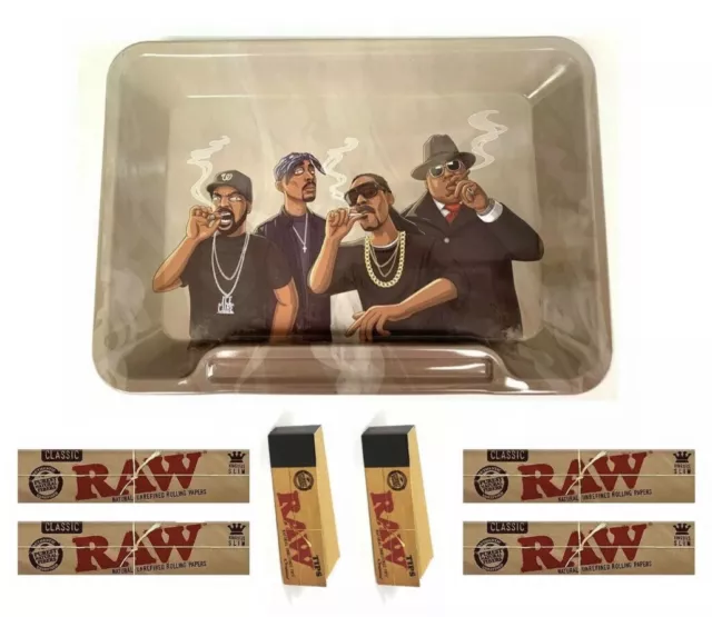 Rappers Rolling Tray Gift Set Metal Holder Raw Rolling Papers Tips Bundle New