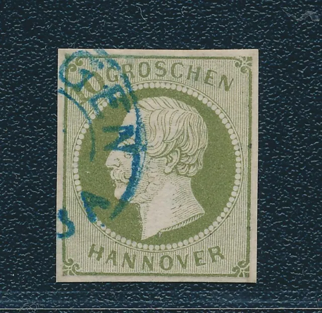 Hannover 1861, MiNr 18, K2 in blau "...gen", höher geprüft, mI 1.700,-