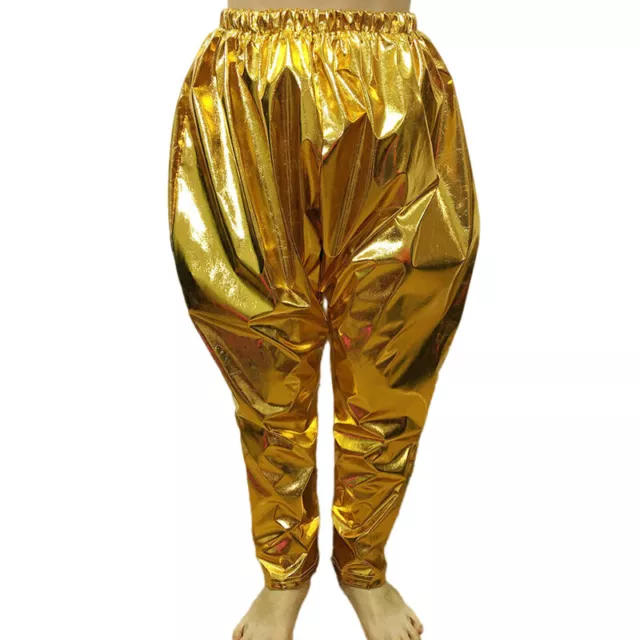 Bambini Ragazzi Lucido Metallizzato Cavallo Basso Harem Stile Pantaloni Elastico