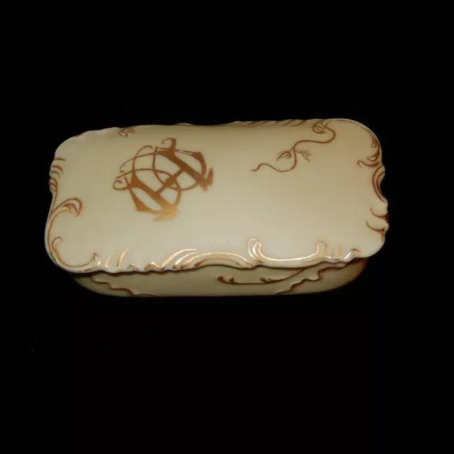 Vintage H&C L FRANCE Porcelain Bisque Vanity Dresser Trinket Box Blush Gold Gilt