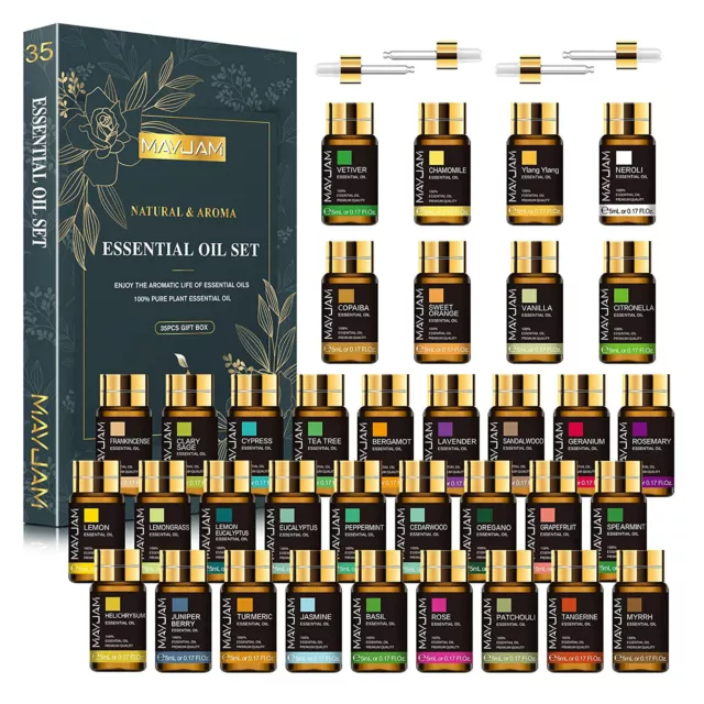 MAYJAM 35Pcs Pure Essential Oils Set Natural Aromatherapy Diffuser Oils Gift 5ml