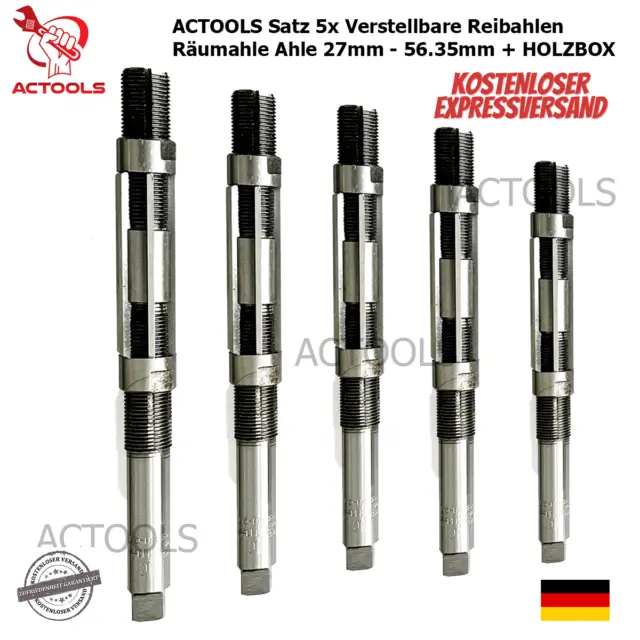 ACTOOLS Set mit 5x verstellbaren Handreibahlen, Räumnadeln 27 mm - 56,35 mm