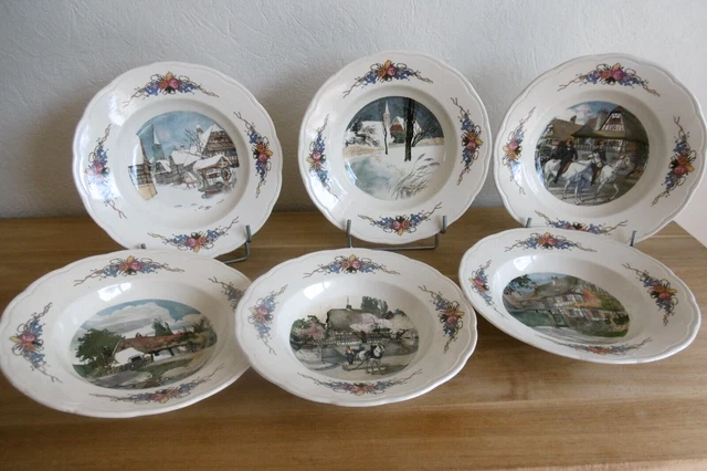 Lot1 De 6 Assiettes Creuses Demi Porcelaine L'amandinoise 1082 D 24,5 Cm EBa