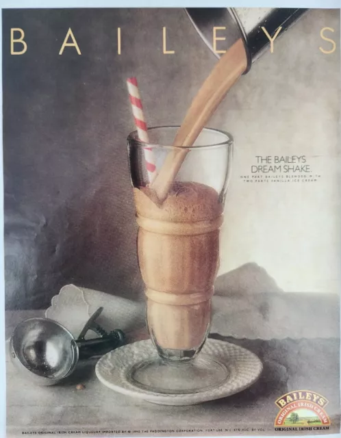 1990 Bailey's Irish Cream Dream Shake Vintage Poster Print Ad Fort Lee NJ