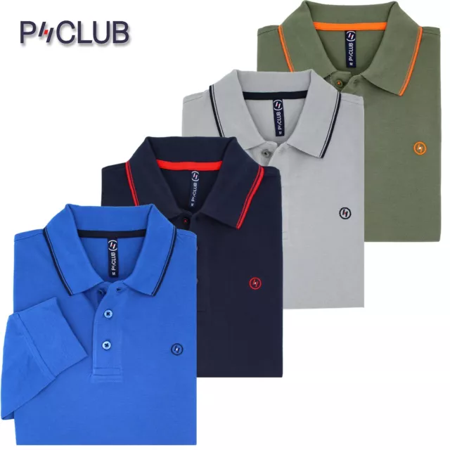 Polo uomo manica lunga 100% cotone piquet P-CLUB profili collo S M L XL XXL 3XL