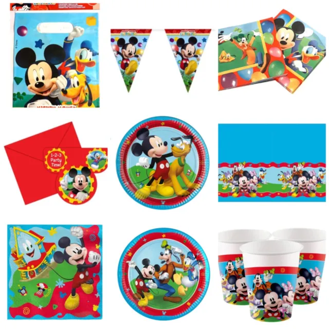 Mickey Mouse birthday Napkins Plates Cups Table Cover Bunting Invites