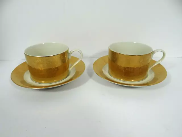 Mikasa Gotham Gold Tea Cups Saucers Set of 2 Gold Encrusted Made Japan