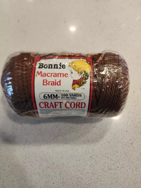 Vintage Pepperell Bonnie Macrame Braid Craft Cord 6mm 100 Yards Medium Brown NEW