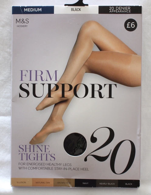 MARKS & SPENCER Firm Support Shine Tights Black Medium 20 Denier