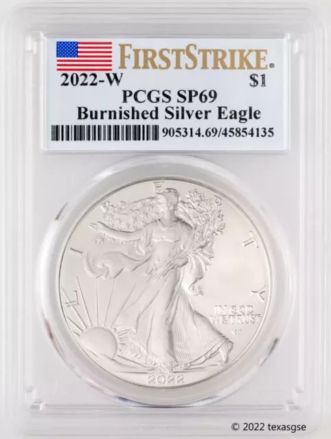 2022 W $1 Burnished Silver American Eagle First Strike PCGS SP69 - Blue Flag