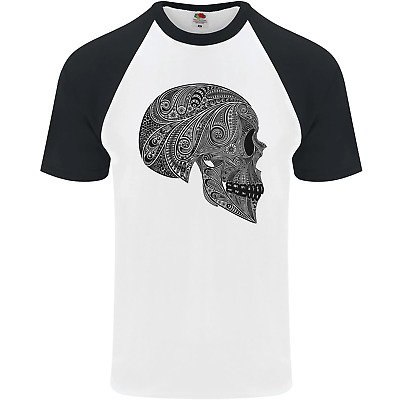Mandala Skull Gothic Biker Motorbike Mens S/S Baseball T-Shirt