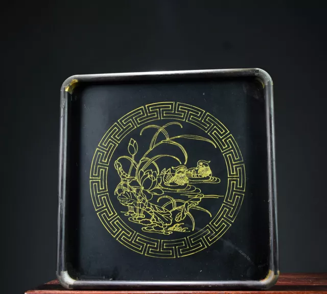 Chinese Natural Ebony wood Handmade Exquisite Mandarin Duck Tea Tray 14775