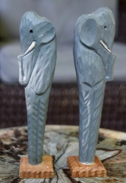 Vintage Pair of Carved Wood Noah's Ark Elephants #8151