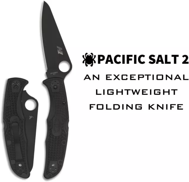 Spyderco Pacific Salt 2 3.78" Black H-1 PlainEdge Folding Pocket Knife C91PBBK2 2
